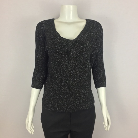 EXPRESS Black Gold Glitter Top 3/4 Sleeve Sz XS - Picture 2 of 6